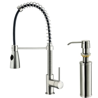 VIGO Stainless-Steel Pull-Out Spray Centerset Kitchen Faucet with Soap Dispenser
