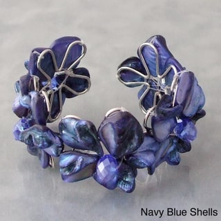 Silvertone Navy Blue/ Black/ Blue/ Red/ Brown/ Pink/ Purple/ Black/White/ Bronze/ Mother of Pearl and Crystal Cuff (Philippines)