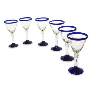 Set of 6 Blown Glass 'Double Bubble' Wine Glasses (Mexico)