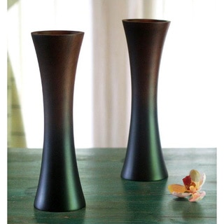Set of 2 Mango Wood 'Thai Trumpets' Vases (Thailand)