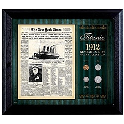 American Coin Treasures Wooden Titanic Plaque with Four US Coins