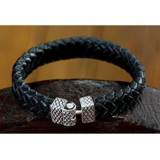 Handmade Sterling Silver Men's 'Virile' Leather Bracelet (Indonesia)