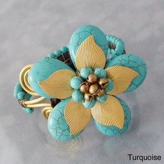 Brass Leaf Nature's Love Howlite or Turquoise Floral Jingle Cuff (Thailand)