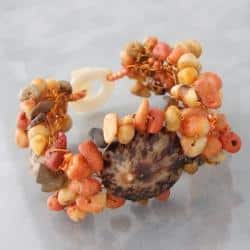 Triple Limpet Shell/ Coral Orange Nature Toggle Bracelet (Philippines)