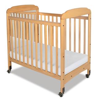 Serenity Natural Mirrored End Fixed-Side Compact Crib with Mattress