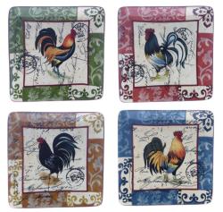 Certified International Lille Rooster Assorted 8.5-inch Square Salad/ Dessert Plates (Set of 4)