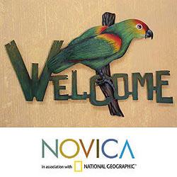 Handcrafted Steel 'Perky Parrot' Welcome Sign (Mexico)