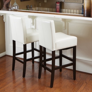 Lopez Ivory Wood/Leather Bar Stools (Set of 2) by Christopher Knight Home