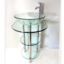 Clear Tempered Glass Pedestal Vanity and Sink Combo