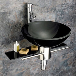 Bathroom Tempered Glass Vessel Sink and Vanity Faucet