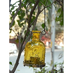 Handmade Glass and Brass Yellow Hanging Lantern (India)