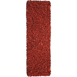 Hand-tied Pelle Red Leather Shag Rug (2' 6 x 12')