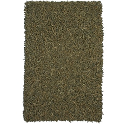 Hand-tied Pelle Green Leather Shag Rug (5' x 8')