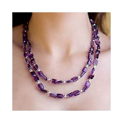 Sterling Silver 'Paradise' Amethyst Strand Necklace (India)