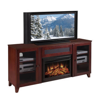 Furnitech Shaker 70-inch Dark Cherry TV Console and Electric Fireplace