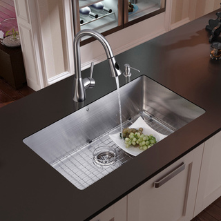 VIGO Undermount Stainless Steel Kitchen Sink, Faucet, Grid, Strainer and Dispenser