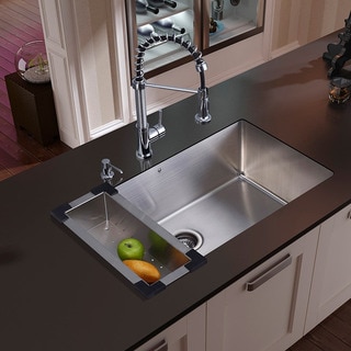 VIGO Farmhouse Stainless Steel Kitchen Sink/ Faucet/ Colander/ Strainer/ Dispenser
