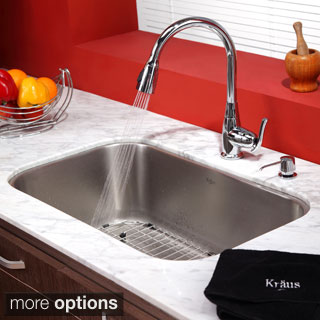 KRAUS Single-Handle Stainless Steel High Arch Kitchen Faucet with Pull Down Dual-Function Sprayer and Soap Dispenser
