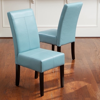 Christopher Knight Home T-stitch Teal Blue Leather Dining Chairs (Set of 2)
