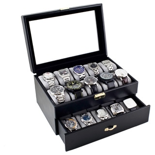 Caddy Bay Collection Black Leatherette 20 Watch Storage Box Case