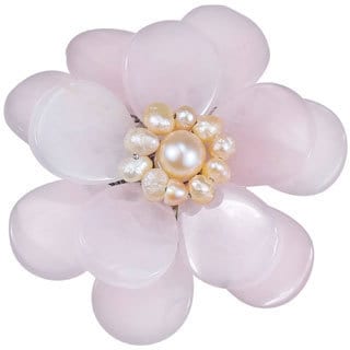Rose Quartz and Natural Pink Pearl Azalea Floral Brooch (5-6 mm)(Thailand)
