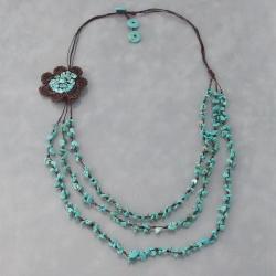 Reconstructed Turquoise Crochet Flower Bib Necklace (Thailand)