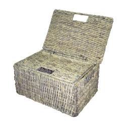 Woven Grass Grey Rectangular Lidded Storage Baskets (Set of 2)