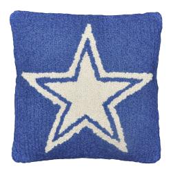 Ivory Star Blue Wool Hooked Pillow