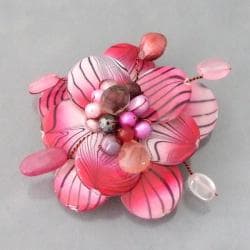Steel Mother of Pearl Pink Zebra Floral Pin (4-12 mm)(Thailand)