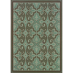 Blue/ Brown Abstract Print Outdoor Area Rug (2'5 x 4'5)