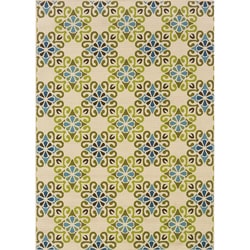 Ivory/Blue Outdoor Area Rug (6'7 x 9'6)