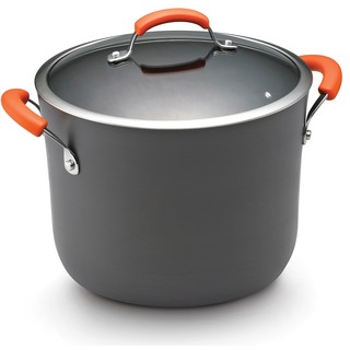 Rachael Ray Hard-anodized Nonstick 10-quart Grey with Orange Handles Covered Stockpot