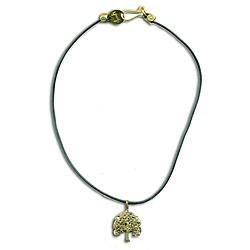 Recycled Brass Bodhi Tree Rubber Necklace (Indonesia)