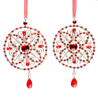Selections by Chaumont Red Crystal Medallion Christmas Ornament (Set of 2)
