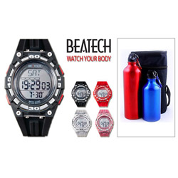 Beatech Black Multi-function Timer Watch with Aluminum Bottle Set