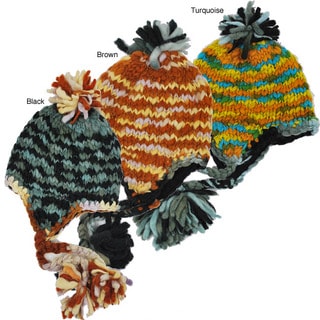 Wool Colorful Fleece-lined Earflap Hat (Nepal)