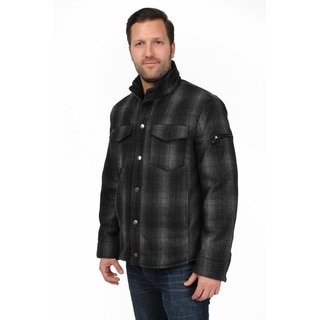 R & O Men's Black/ Grey Wool-blend Plaid Shirt Jacket