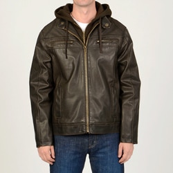 R & O Men's Brown Faux Leather Hoodie