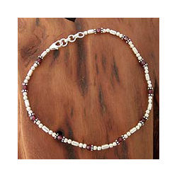 Sterling Silver 'Red Romance' Garnet Anklet (India)