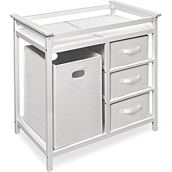 Modern White Changing Table with Hamper and Three Baskets
