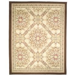 Hand-Knotted French Aubusson Ivory Wool Area Rug (9' x 12')