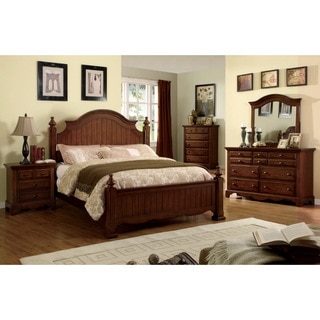 Furniture of America Cherry Oak Finish 4-piece Queen-size Bed Set