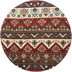 Hand-tufted Red Southwestern Aztec Barnet New Zealand Wool Rug (8' Round)