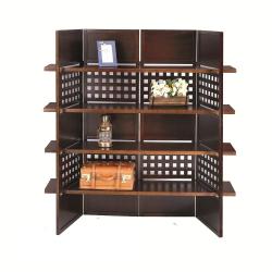 4-panel Book Shelves Walnut Finish Room Divider