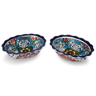 Set of 2 Handcrafted Ceramic 'Daisy Stars' Talavera Bowls (Mexico)