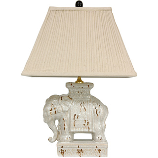 Ivory Ceramic Elephant Lamp (China)