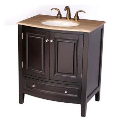 Silkroad Exclusive 32-inch Travertine Stone Top Bathroom Vanity Lavatory Single Sink Cabinet