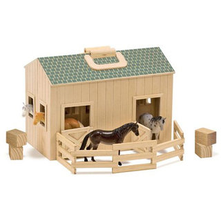 Melissa & Doug 'Fold and Go' Stable Set with Four Plastic Horses