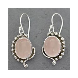 Sterling Silver 'Delhi Romance' Rose Quartz Dangle Earrings (India)