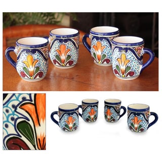 Set of 4 Handcrafted Ceramic 'Taste of Mexico' Talavera Mugs (Mexico)